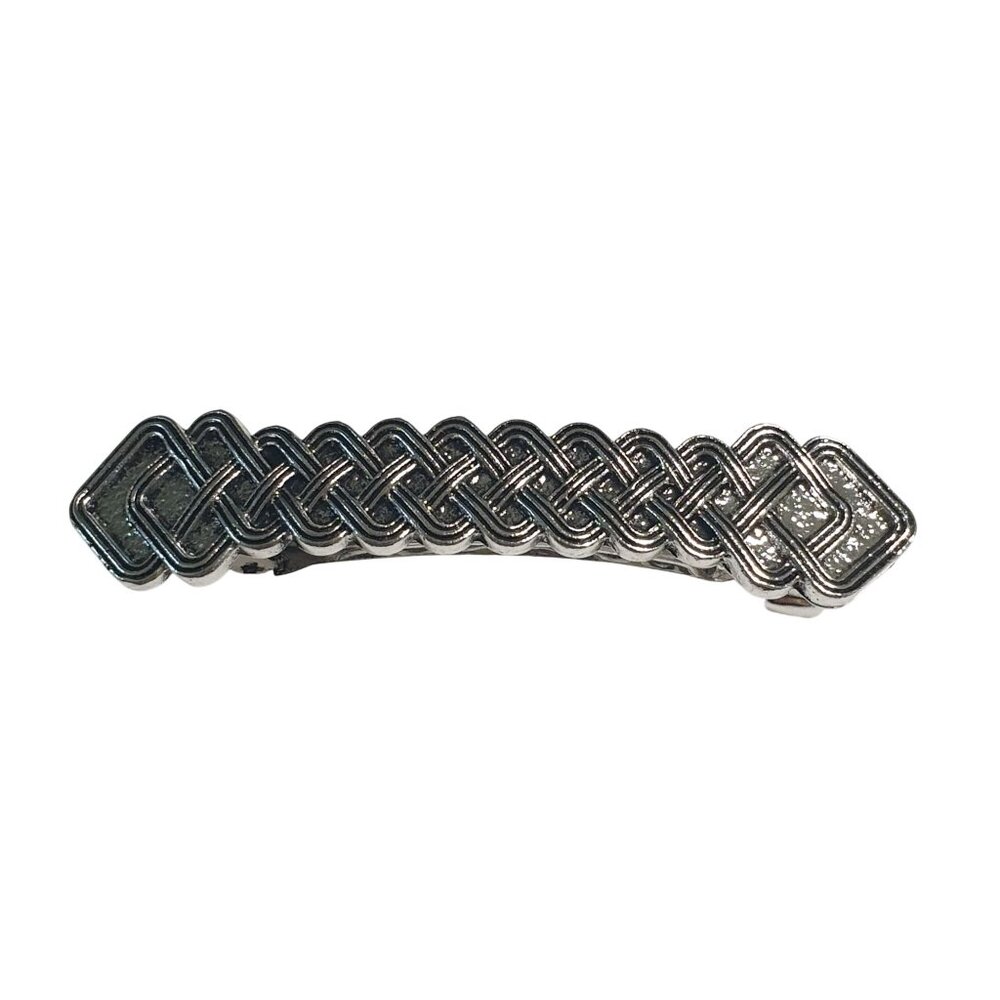 Metal Clasp Hair Barrette Weave Design Silver Finish Stylish Accessory Celtic